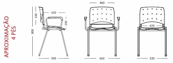 Cadeira fixa Empilhável Ergoplax | Estrutura preta - Assento estofado