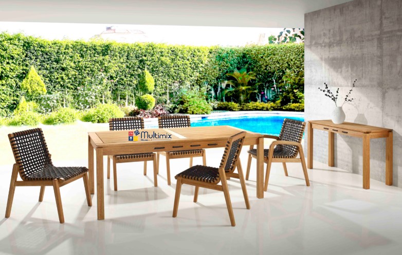 Mesa de Jantar em Madeira Corda Preta | Linha Traço - Alt. 0,75 cm X Larg. 1,40 cm X Prof. 0,93 Cm - Espaço Casa e Jardim