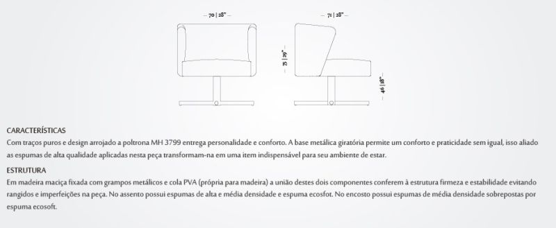 Poltrona Dubai 1 lugar I Diversas opções de revestimento I Base giratória