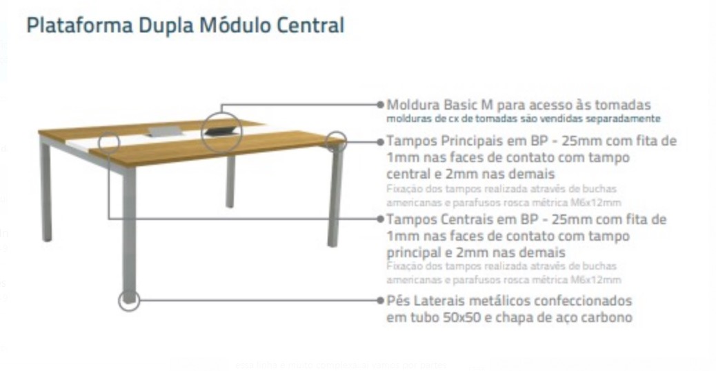 Plataforma Dupla Módulo Central - L 1300 | P 1200 | A 740 - Work Pro Advanced 25mm
