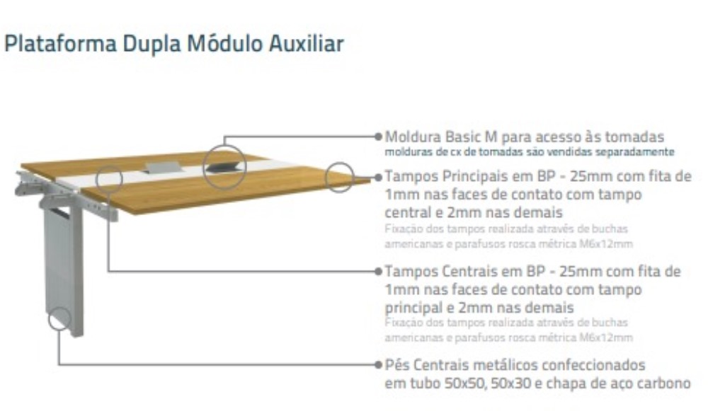 Plataforma Dupla Módulo Auxiliar- L 1000 | P 1200 | A 740 - Work Pro Advanced 25mm