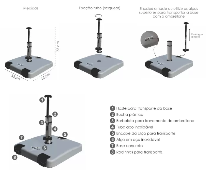 Base para Ombrelone em Concreto 50kg com Rodízio