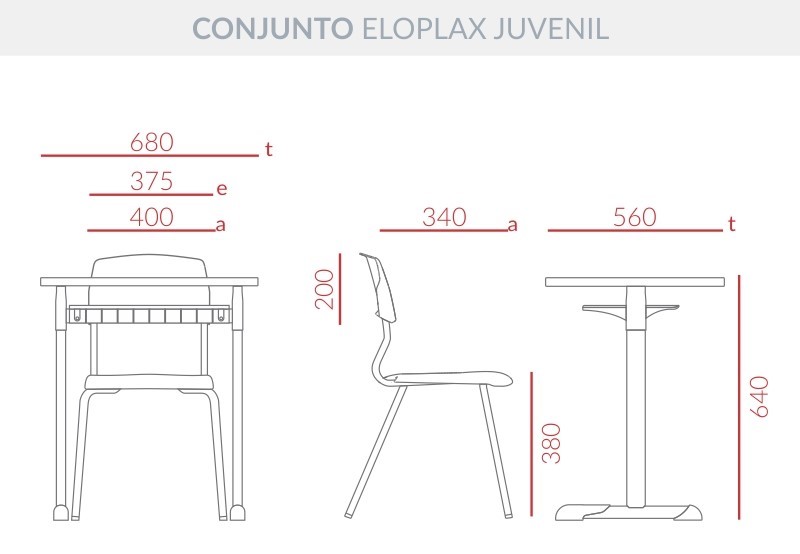 Conjunto Mesa e Cadeira Escolar Eloplax Juvenil