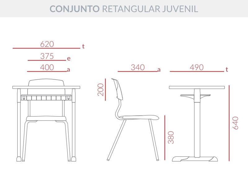 Conjunto Mesa e Cadeira Escolar Retangular Juvenil