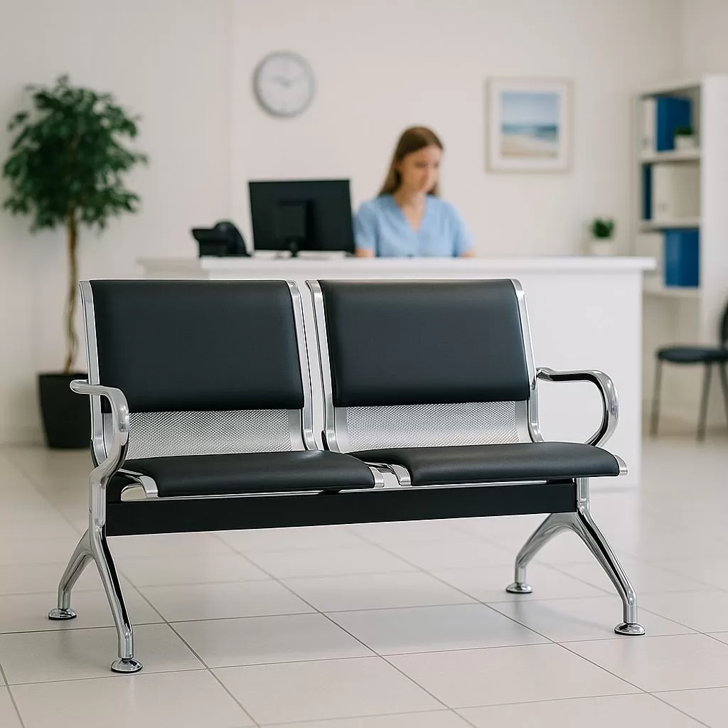 Cadeira Longarina Aeroporto Charm 2 Lugares - Metálica Cromada | Estofada