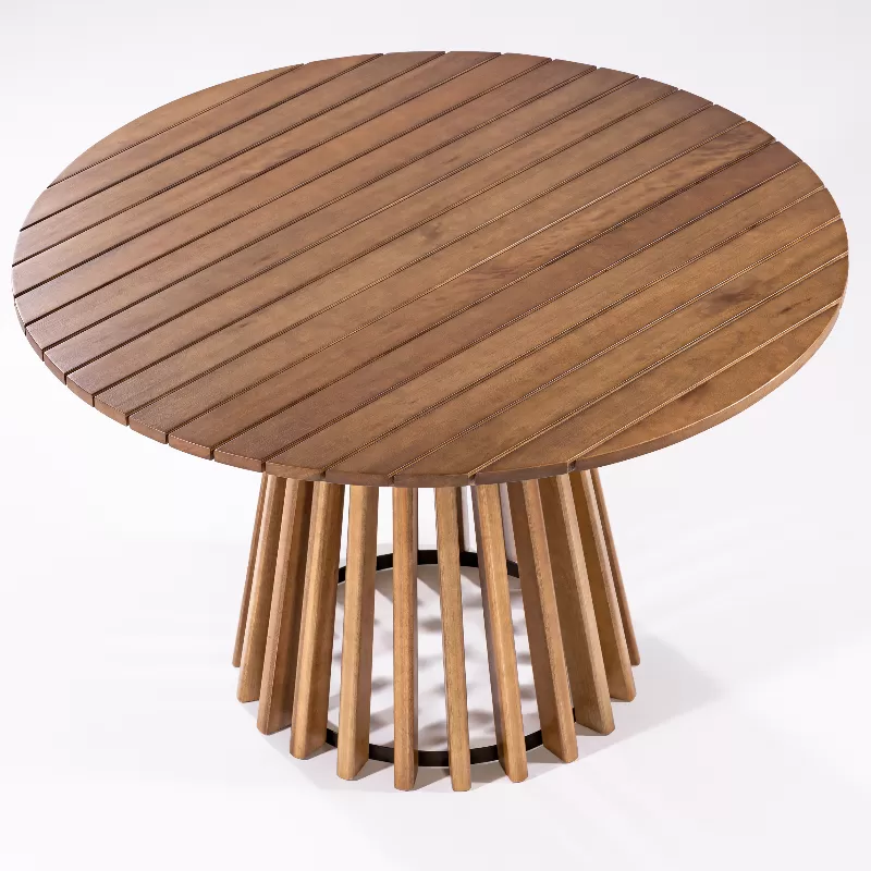 Mesa Para Área Gourmet Redonda Em Madeira Maya | Acabamento Em Verniz - Com 1,20 De Diâmetro - Espaço Casa E Jardim