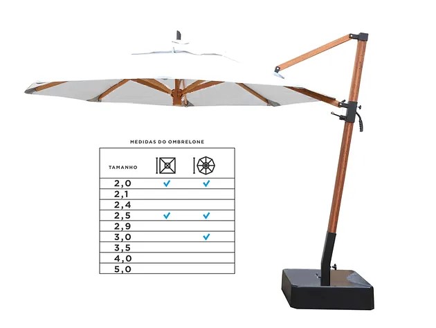 Ombrelone Redondo Lateral Smart Madeira Fixo Com Base ø 2,50 M