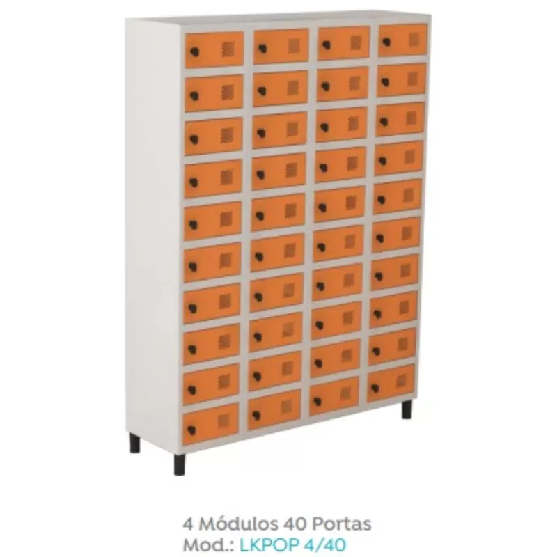 Locker em aço | Porta Celular e Objetos - 40 Portas | Fechadura - Pitão para cadeado, Cores Diversas