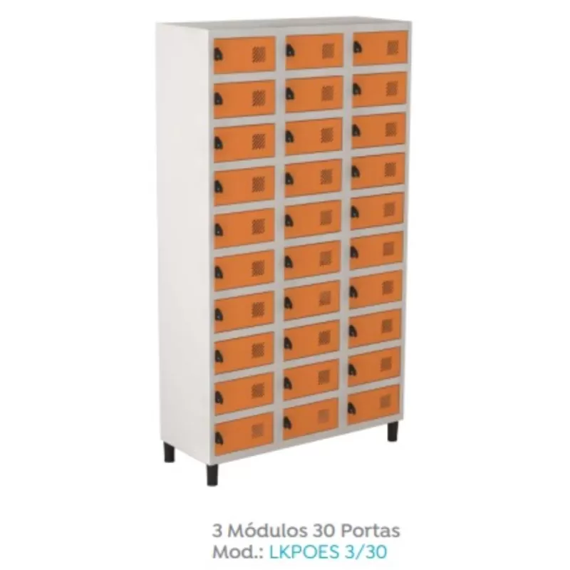 Locker em aço | Porta Celular e Objetos - 30 Portas | Fechadura Easylock - Pitão para cadeado, Cores Diversas